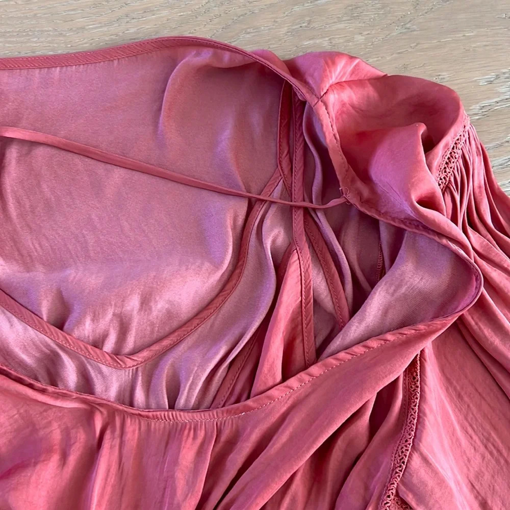 Free People Corset Blouse Top Smocked Balloon Sleeve Bohemian Texas Orange Small - Picture 10 of 11